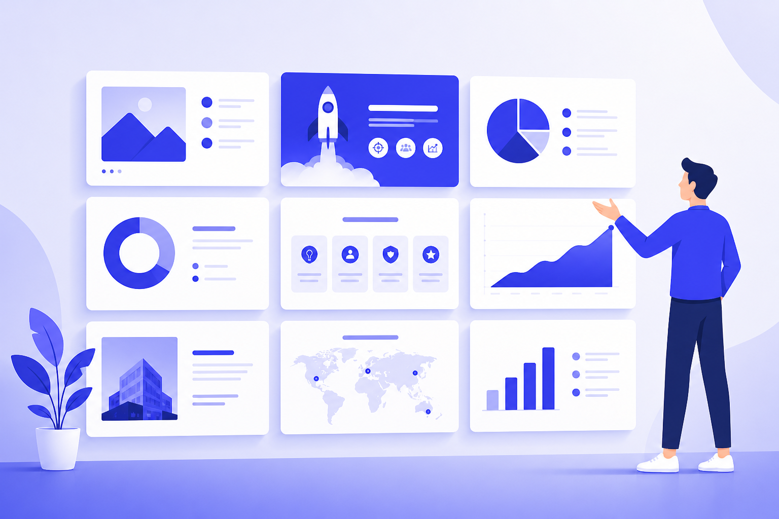 Gallery of pitch deck slide examples with charts and layouts reviewed by a founder