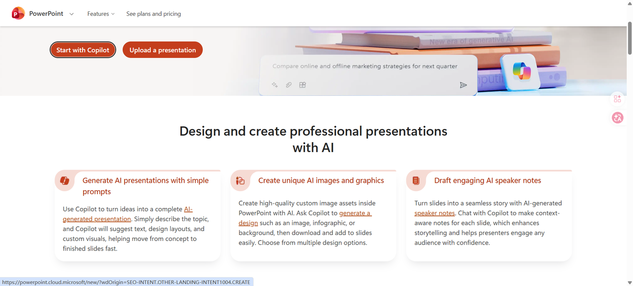 Microsoft Copilot generating slides natively inside PowerPoint