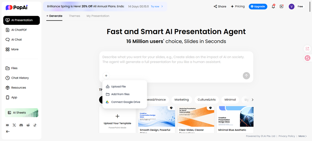 PopAi to create PowerPoint presentation workflow