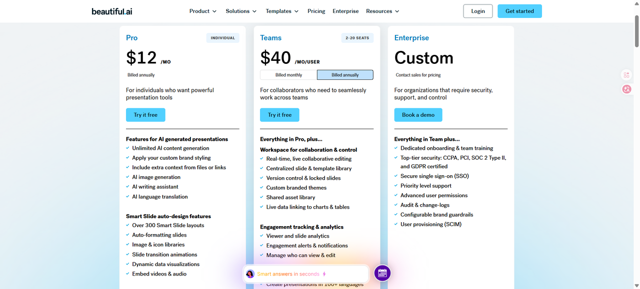 Beautiful.ai $144 annual commitment pricing