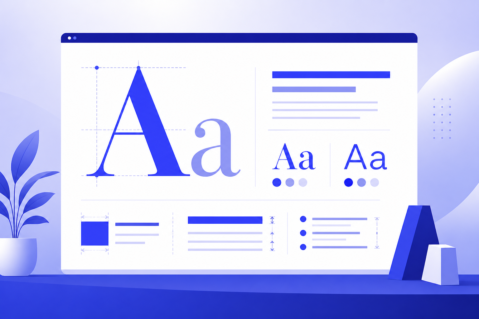 Presentation typography board showing letterforms, font pairing, and spacing guides
