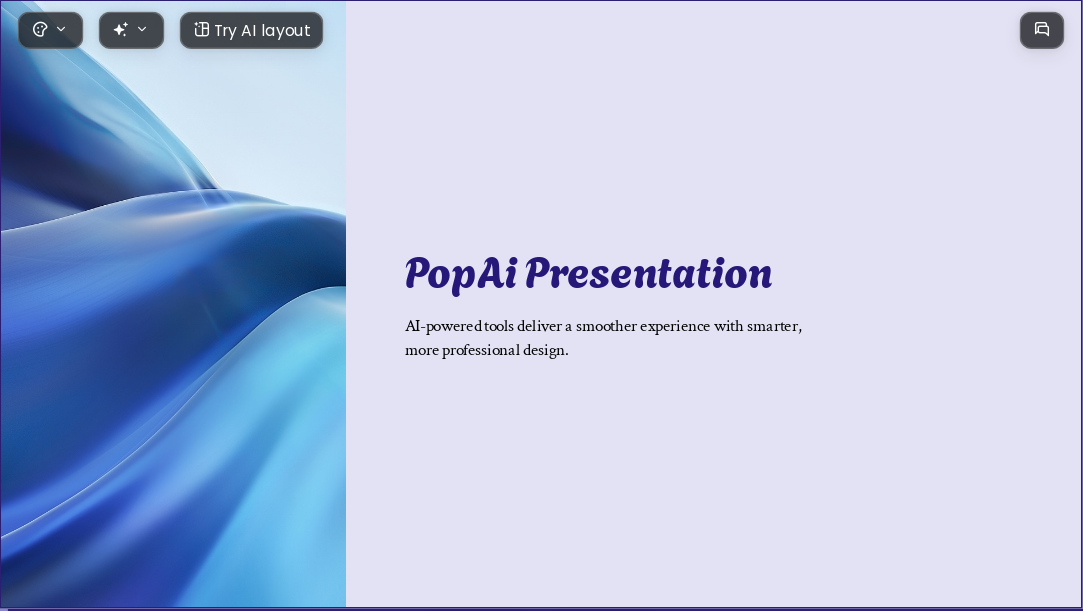 PopAi Gradient Blue AI Presentation Template for Artwork Showcase 2026