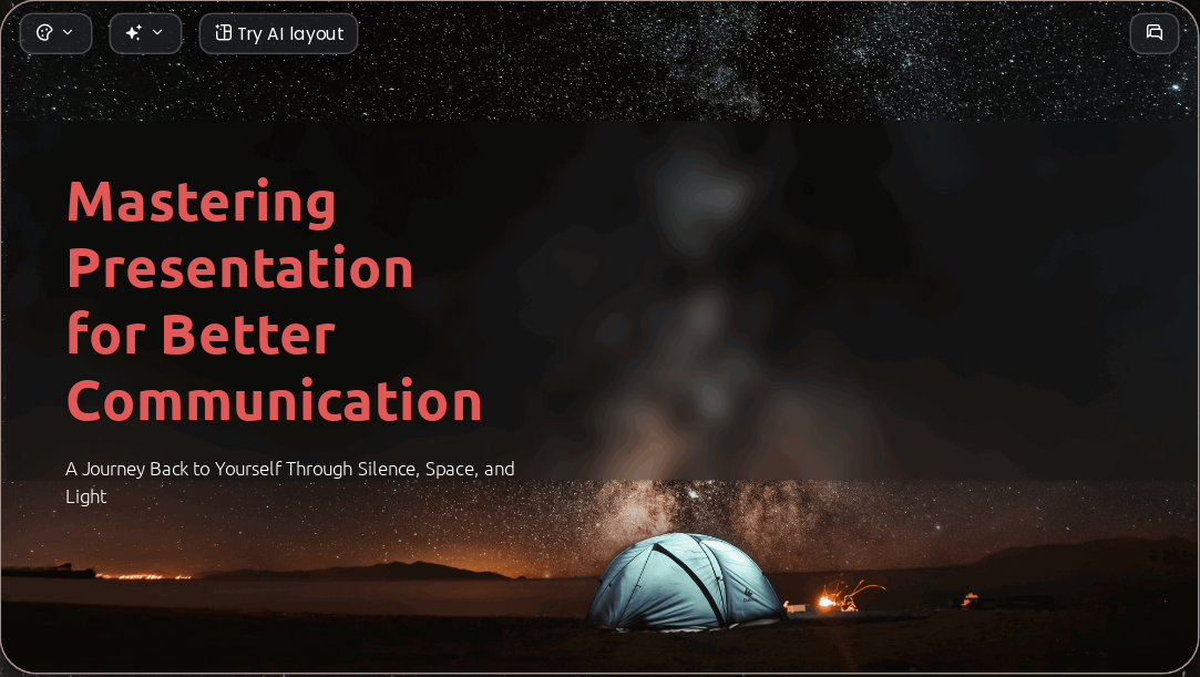 The Stillness Within AI Presentation Template for Design Showcase 2026