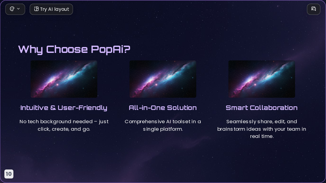 Future Starry Space AI Presentation Template for Design Showcase 2026 - Slide 10