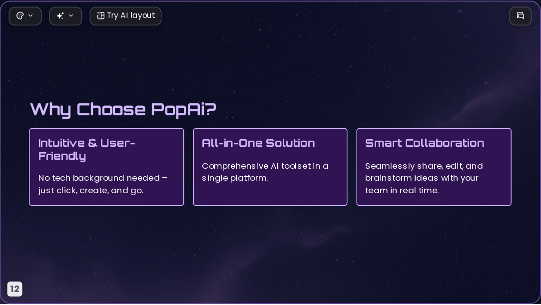 Future Starry Space AI Presentation Template for Design Showcase 2026 - Slide 12