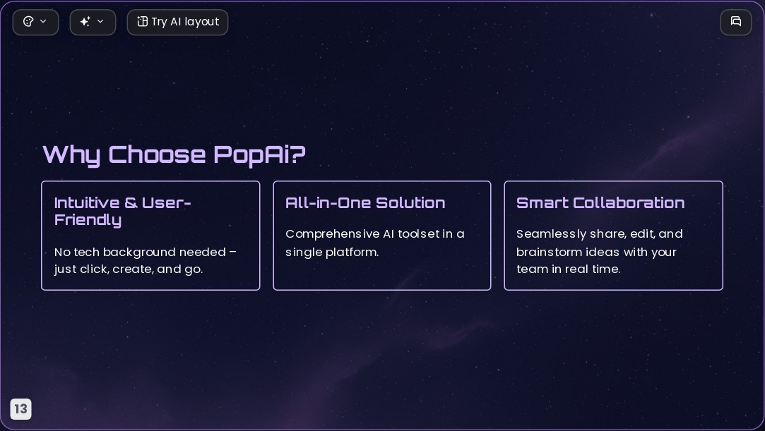 Future Starry Space AI Presentation Template for Design Showcase 2026 - Slide 13
