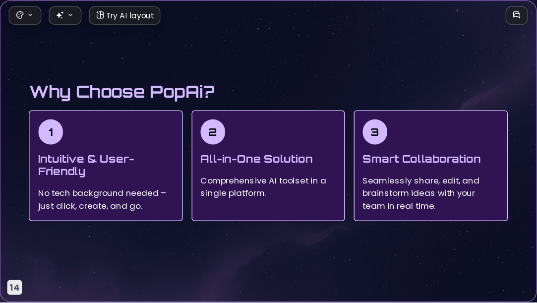 Future Starry Space AI Presentation Template for Design Showcase 2026 - Slide 14
