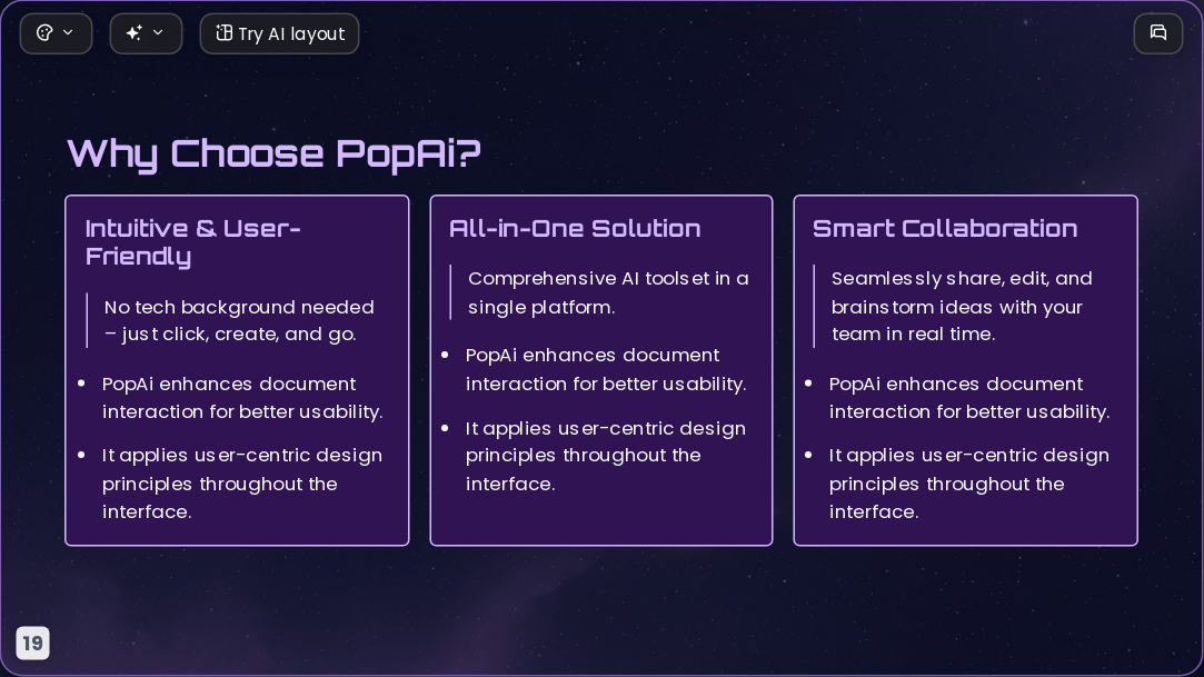 Future Starry Space AI Presentation Template for Design Showcase 2026 - Slide 19
