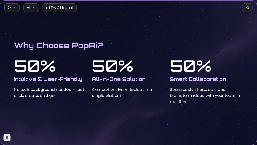 Future Starry Space AI Presentation Template for Design Showcase 2026 - Slide 9