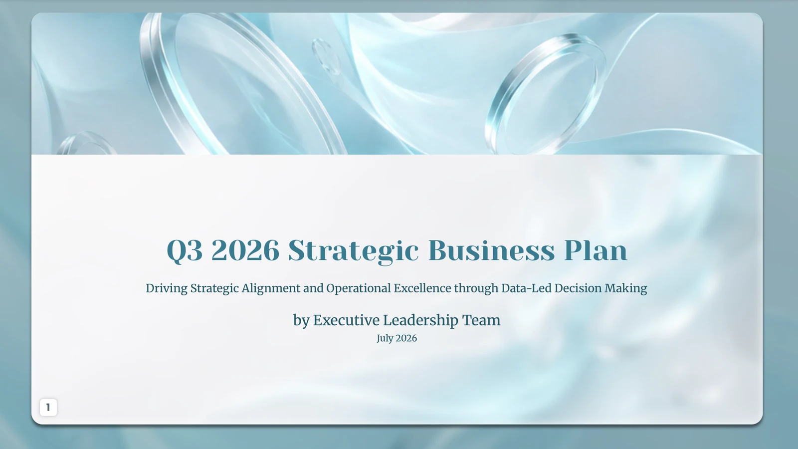 Minimal aqua presentation cover with translucent glass rings and a centered white title panel