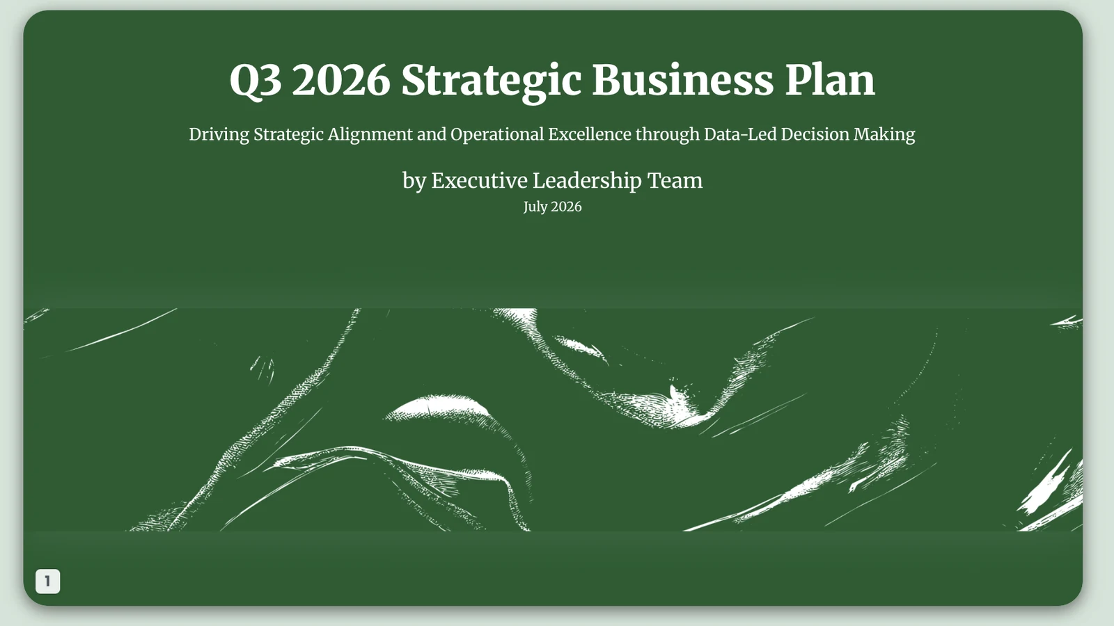 Forest-green presentation cover with monochrome organic abstract forms