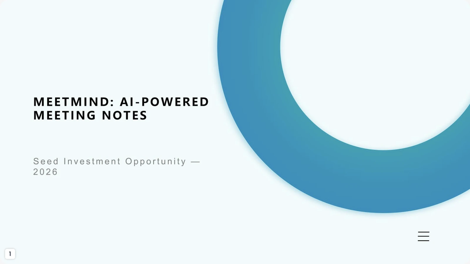 MeetMind AI-powered meeting notes seed investment presentation cover