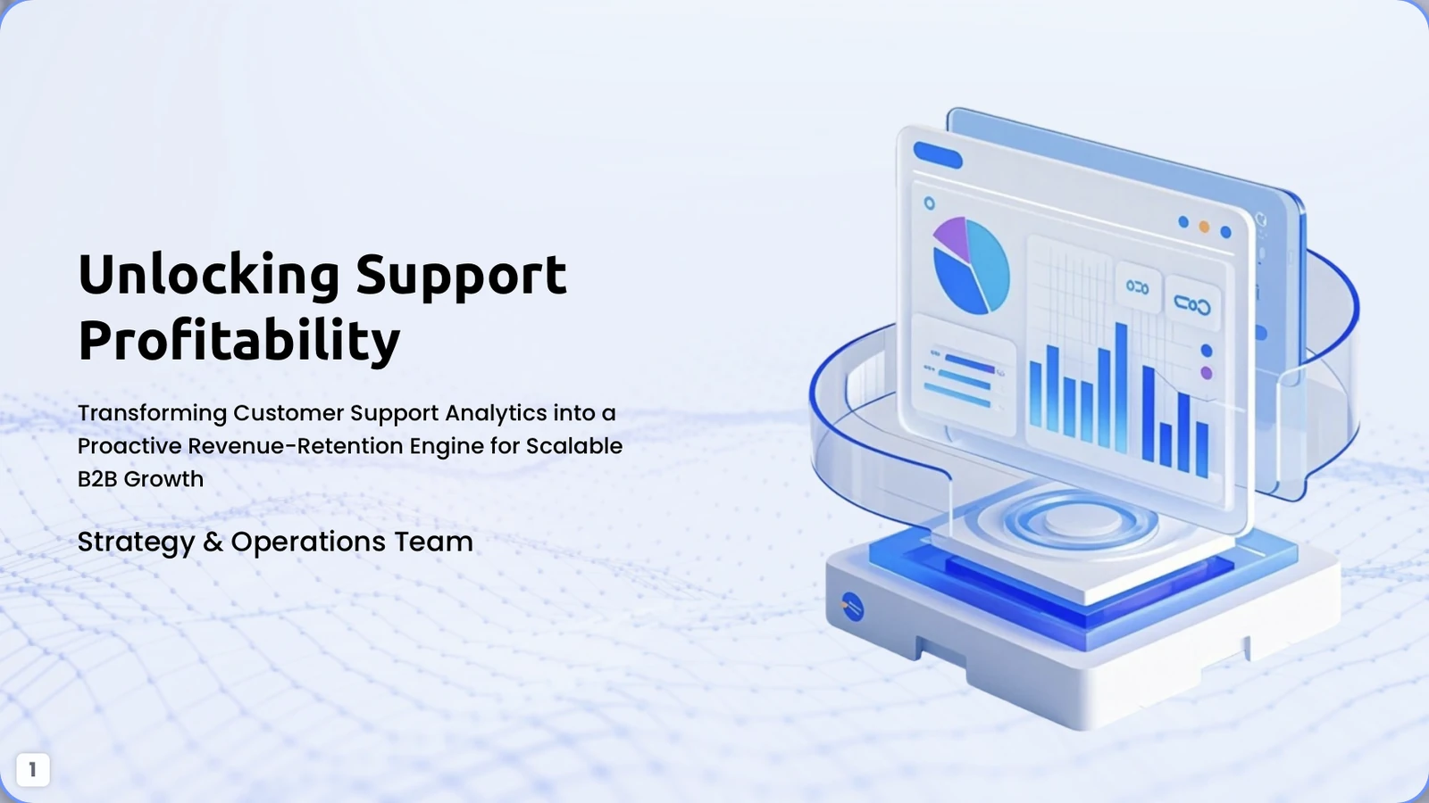 Unlocking Support Profitability B2B sales presentation cover with analytics dashboard illustration